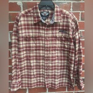 Harley Davidson HD Motorcycle Red & Tan Heavy Flannel Shirt Jacket XL Shacket G5